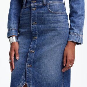 NWT Madewell Denim Button Front Midi Skirt in Concho Wash Size 32 Fall Basic